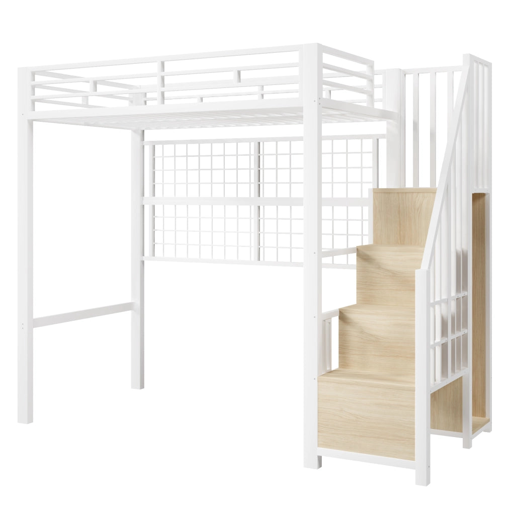 Letto a Soppalco con LED e Armadio ¨C MINIMAL ¨C Bianco 90x200