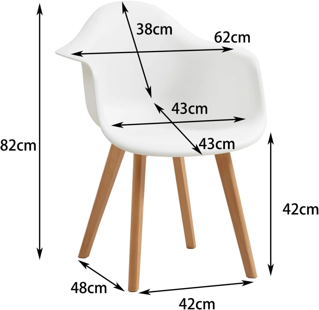 GrandCA HOME Set di 2 Sedie da Sala da Pranzo Sedie da Salotto con Schienale in PP e Bacrest, Poltrone d'accento con Gambe in Legno Massello di Faggio, Bianco