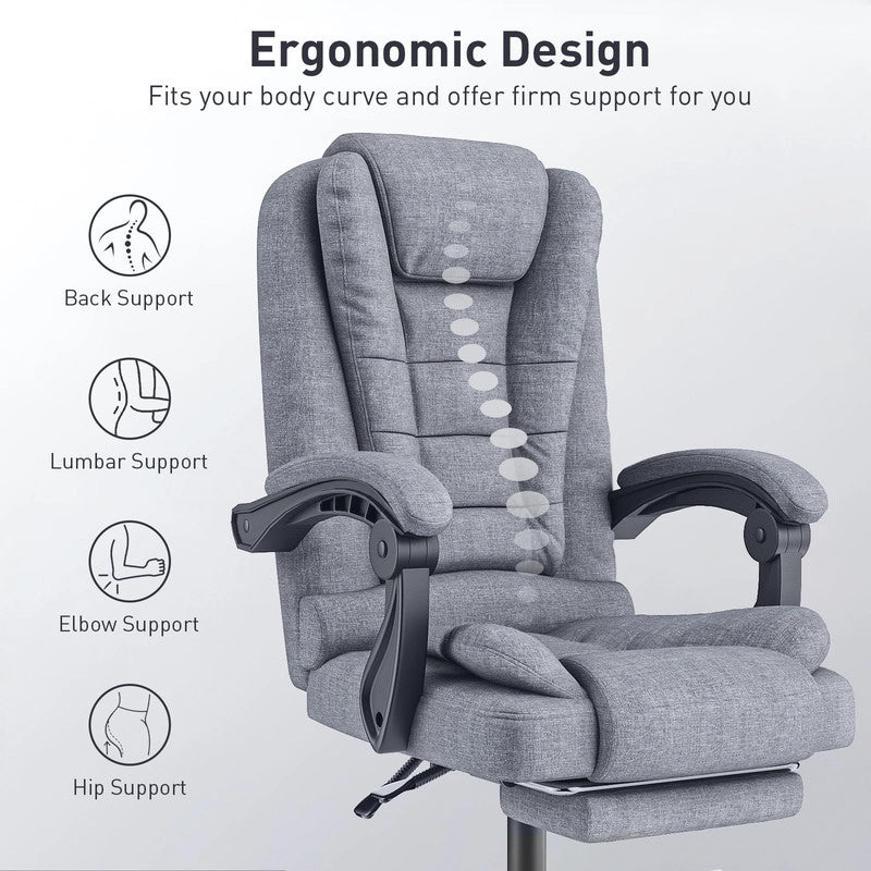Sedia da ufficio con poggiapiedi, sedia da ufficio ergonomica , sedia per computer in pelle PU, girevole e inclinabile, grigio scuro