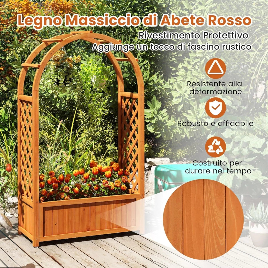 Letto da Giardino Rialzato in Legno, Orto Rialzato Verticale con Griglia, Tetto Curvo, Fodera e Drenaggio, Fioriera Grande per Cortile, Giardino e Patio, 83 x 36 x 146 cm