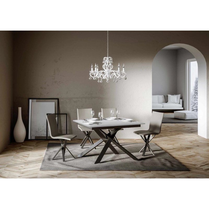 Tavolo allungabile 90x120/180 cm Ganty - bordo in tinta telaio Antracite - Bianco Frassino