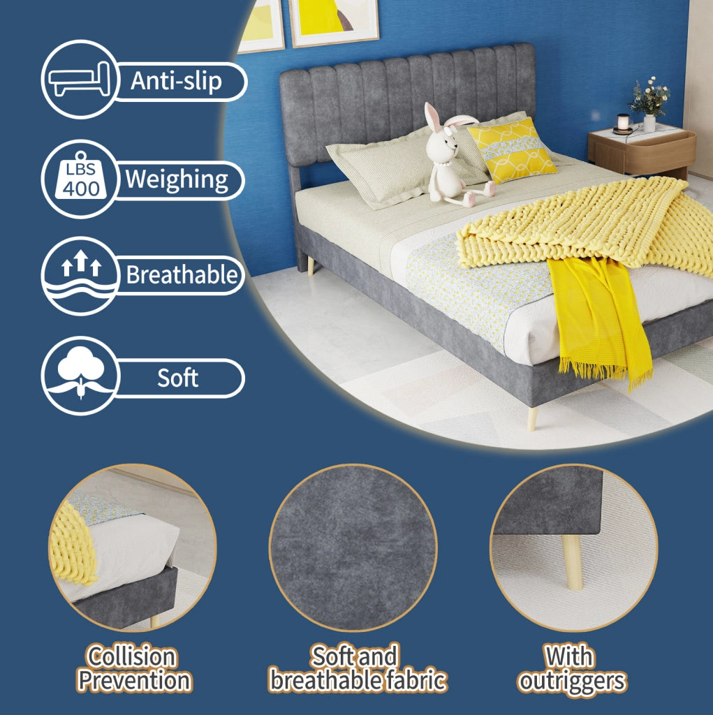 Letto imbottito 140x200 cm in tessuto e metallo; grigio