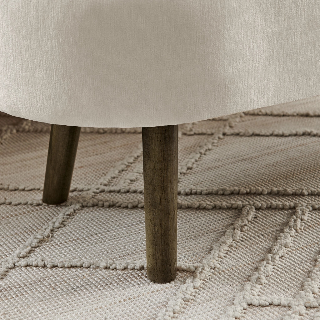 Panca contenitore in chenille beige con struttura in legno massello, 20L, 110x40x42 cm