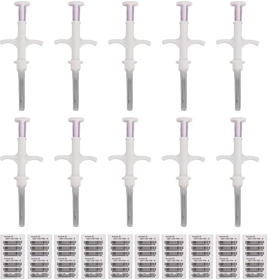 Microchip da 10 pezzi - Identificazione animale - Compatibile con lettori di animali - Facile da impiantare - Leggero - Codice a 15 cifre - Microchip per animali