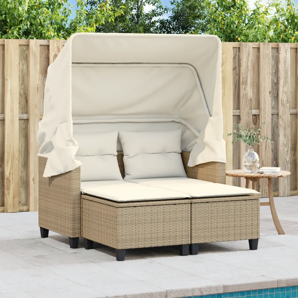 Divano Giardino 2 Posti Baldacchino e Sgabelli Beige Polyrattancod mxl 113478