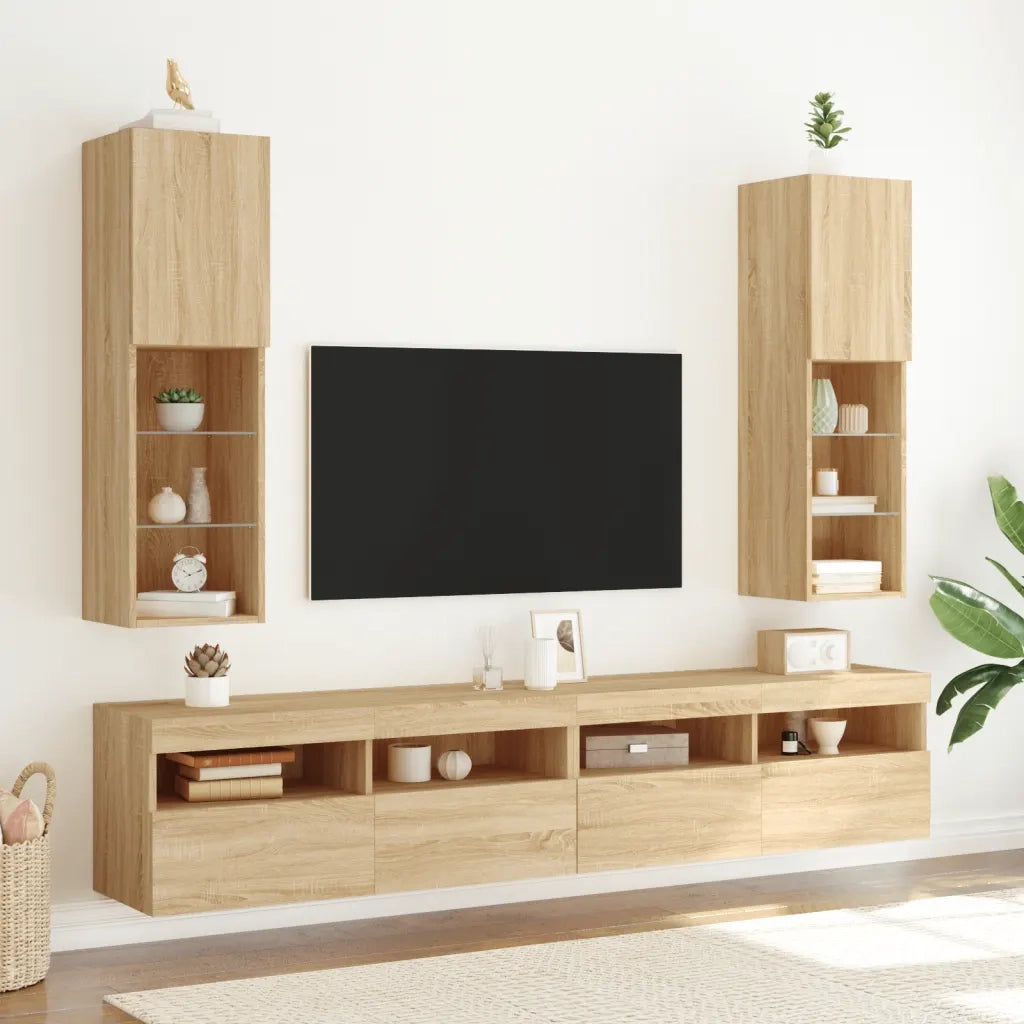 Mobili TV con Luci LED 2pz Rovere Sonoma 30,5x30x102 cmcod mxl 86178