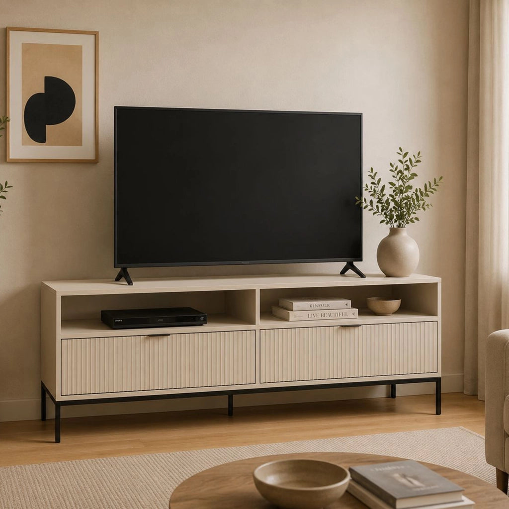 Limame, Mobile Porta tv 2 Cassetti, 150x40x60h cm Beige Scuro