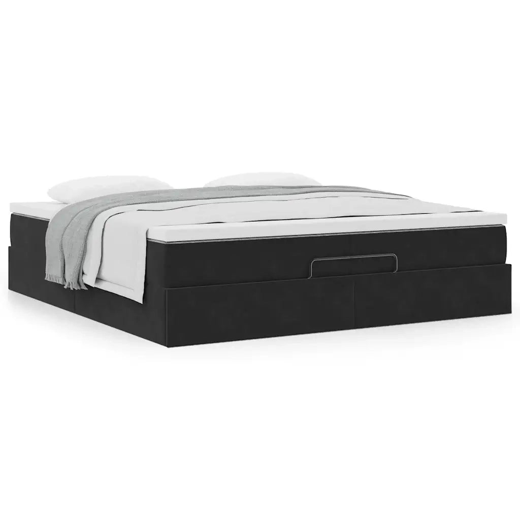 Struttura Letto Pouf con Materassi Nero 200x200 cm Velluto 3311209