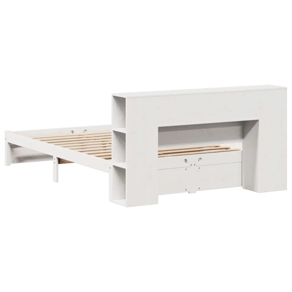 Letto Libreria senza Materasso-Struttura Letto con contenitore Bianco 140x200 cm Legno di Pino 517294