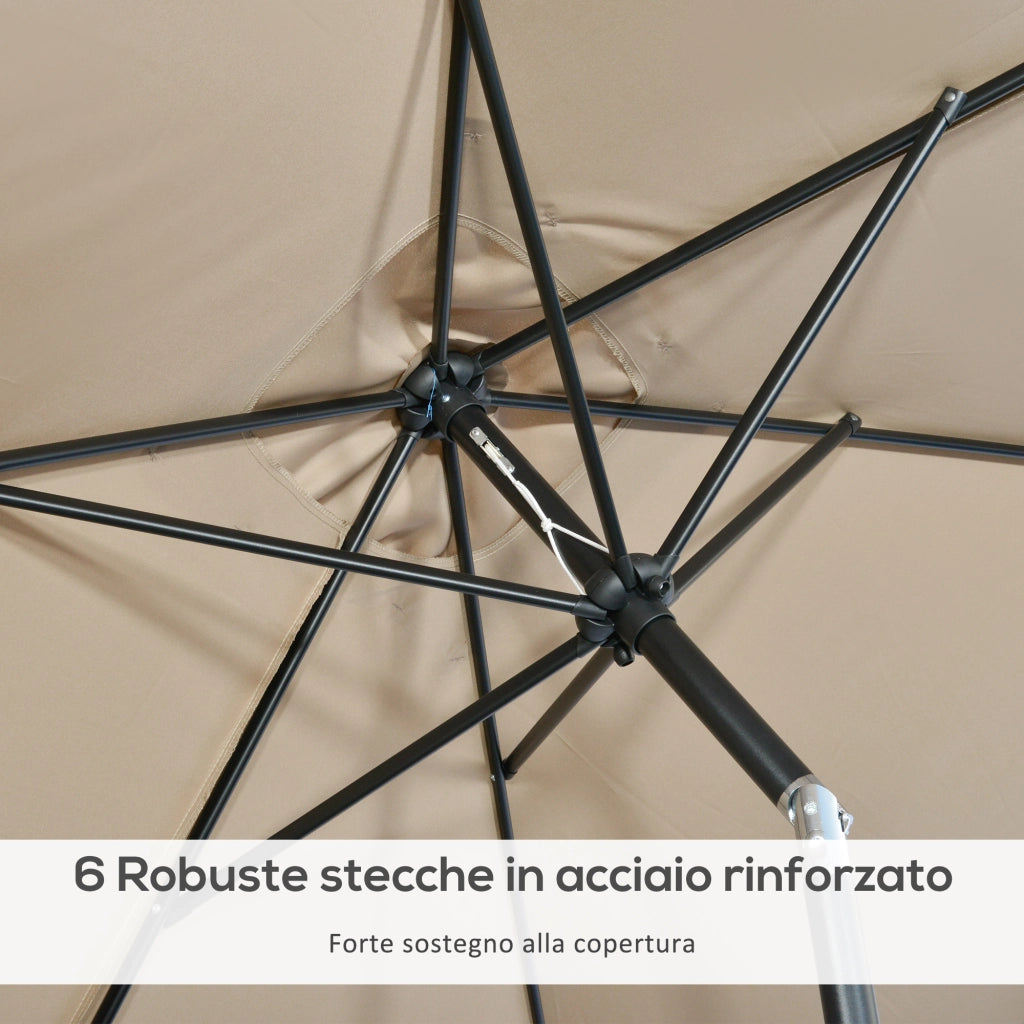 Ombrellone Rettangolare 200x300 cm Pieghevole e Regolabile con Manovella in Alluminio e Poliestere Cachi