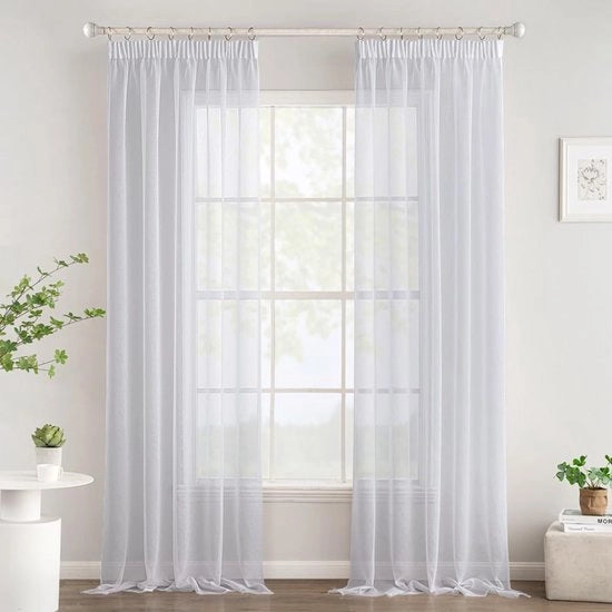 Gordini trasparenti con ricami, Set da 2, 140 x 225 cm, Bianco