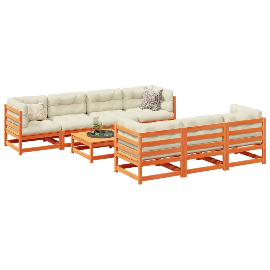 Set Divani Giardino 8 pz con Cuscini Marrone Cera Massello Pino 3299325
