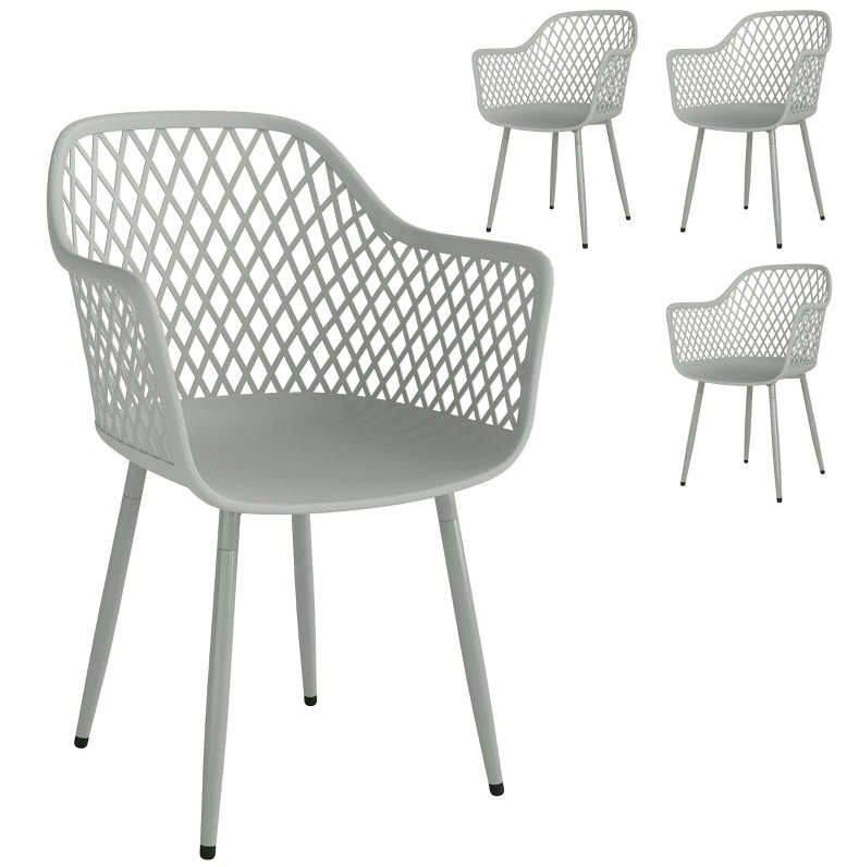 Set 4 sedie da giardino con braccioli; seduta in plastica UV-resistente; 56 x 51 x 84 cm; grigio