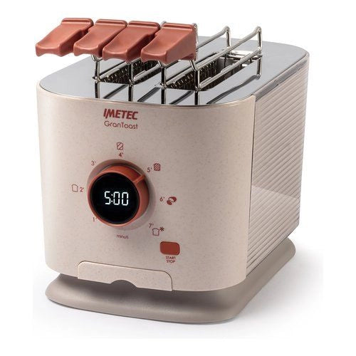 Imetec grantoast - tostapane 2 fette xl con pinze apribili per toast farciti - 7 livelli doratura, facile pulizia, display led, griglia scalda brioche, pizzette e focacce, timer digitale, acciaio inox. - 7504