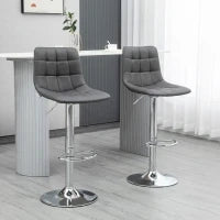 Set 2 Sgabelli da Bar Girevoli in Similpelle con Schienale e Poggiapiedi, 42x45x89-110cm, Grigio