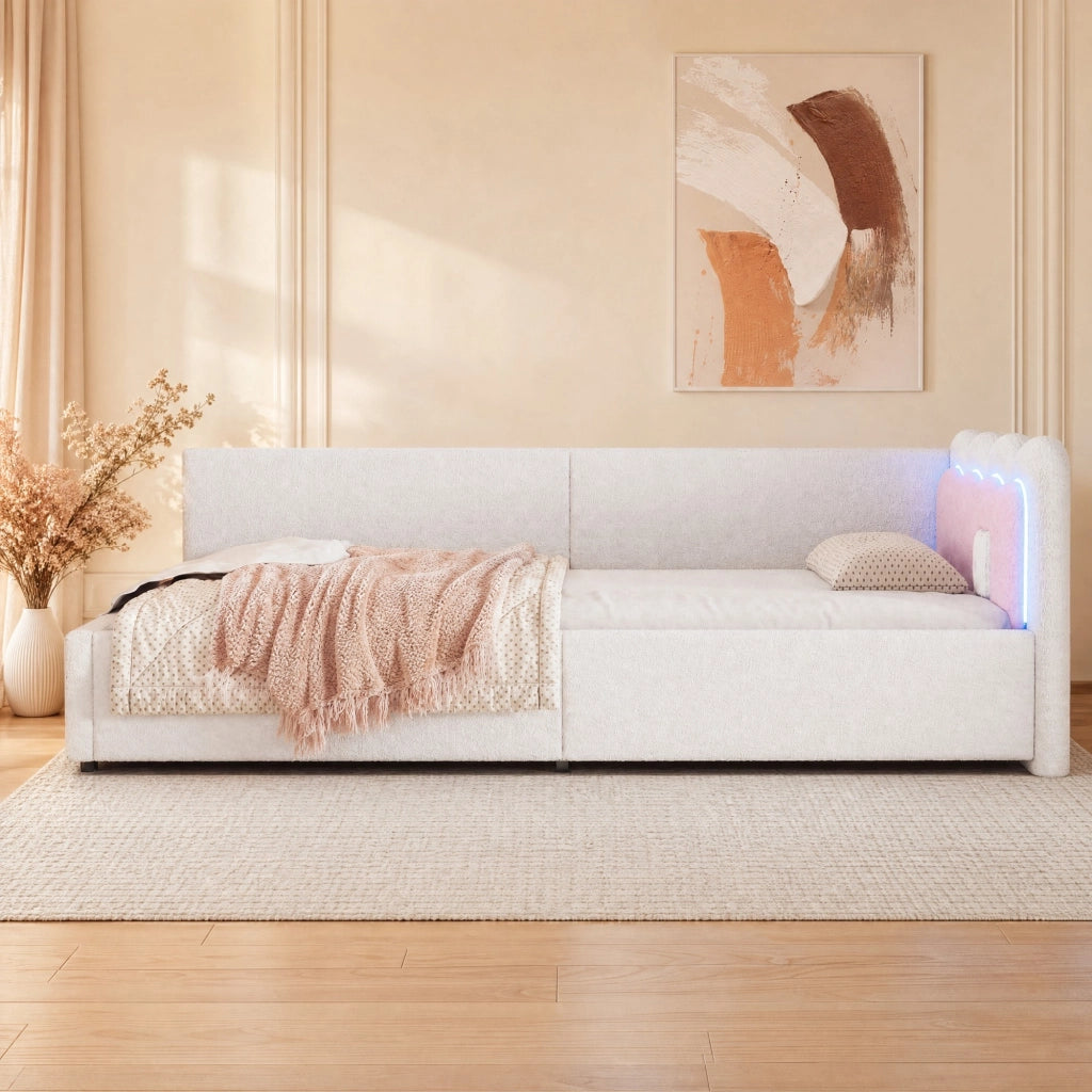 Letto da giorno con luce ambientale LED, 90 x 200 cm, bianco
