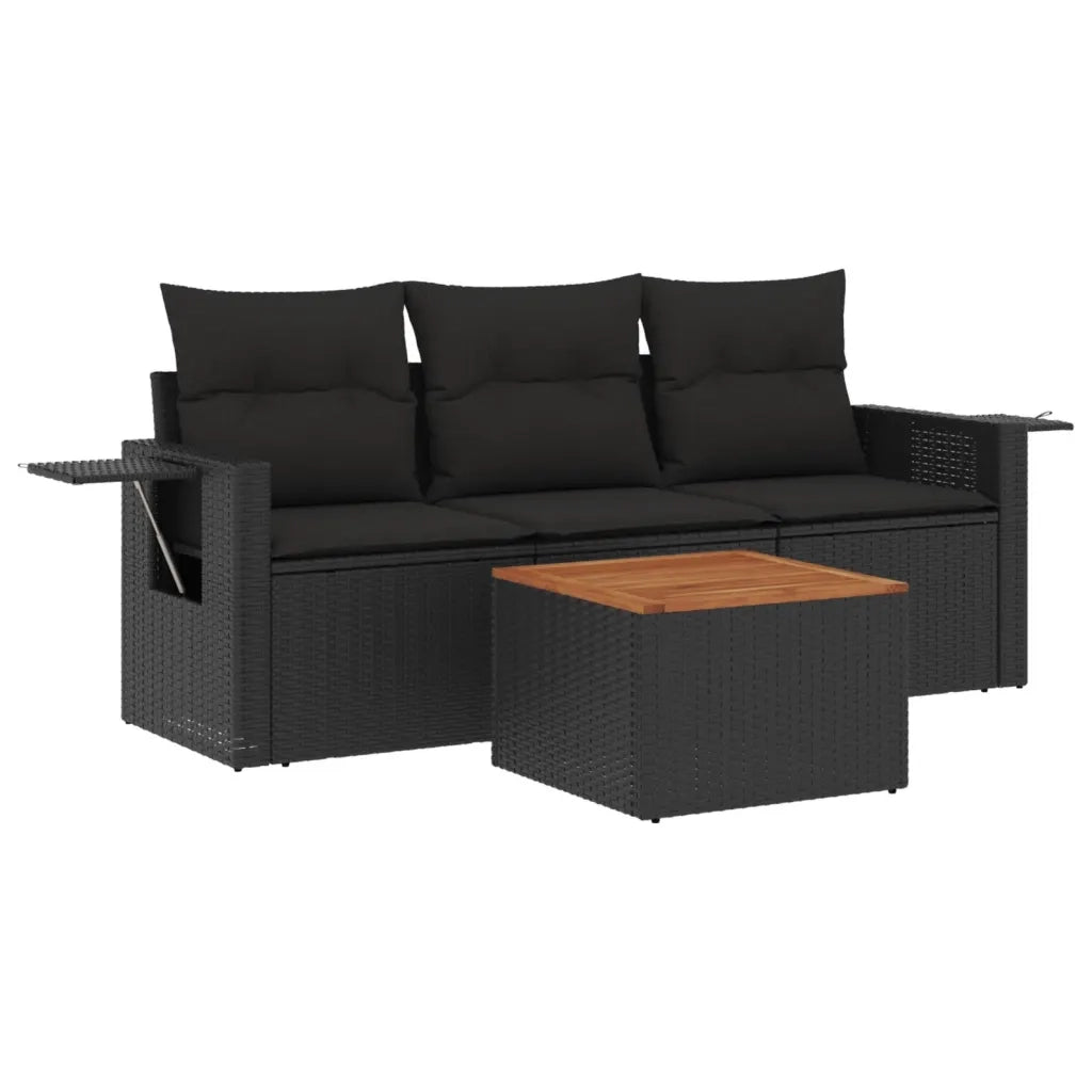 Salotto da Giardino-Set Divani da Giardino 4 pz con Cuscini Nero in Polyrattan 669277