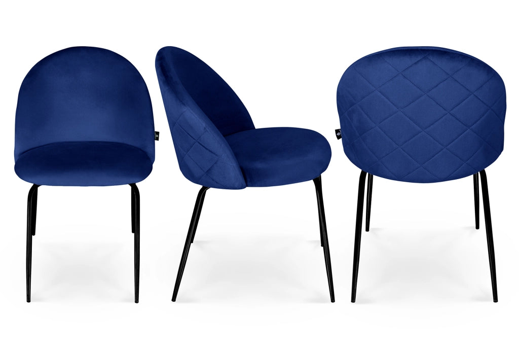 Set di 2 sedie da pranzo imbottite in velluto blu piede nero – Nicole - SD07NIPN