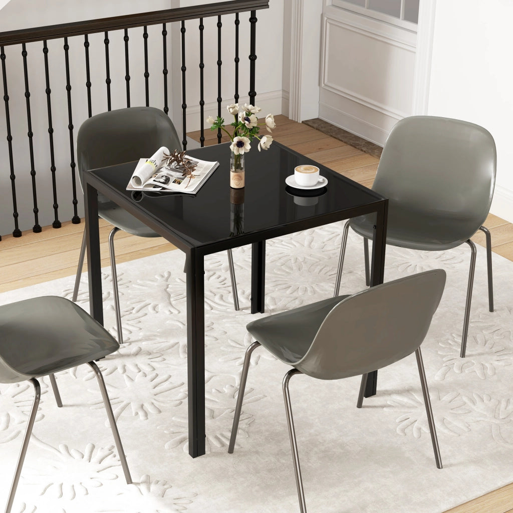 Tavolo da pranzo quadrato per 4 persone ¨C zephmum ¨C piano in vetro temperato nero 75x75x75 cm