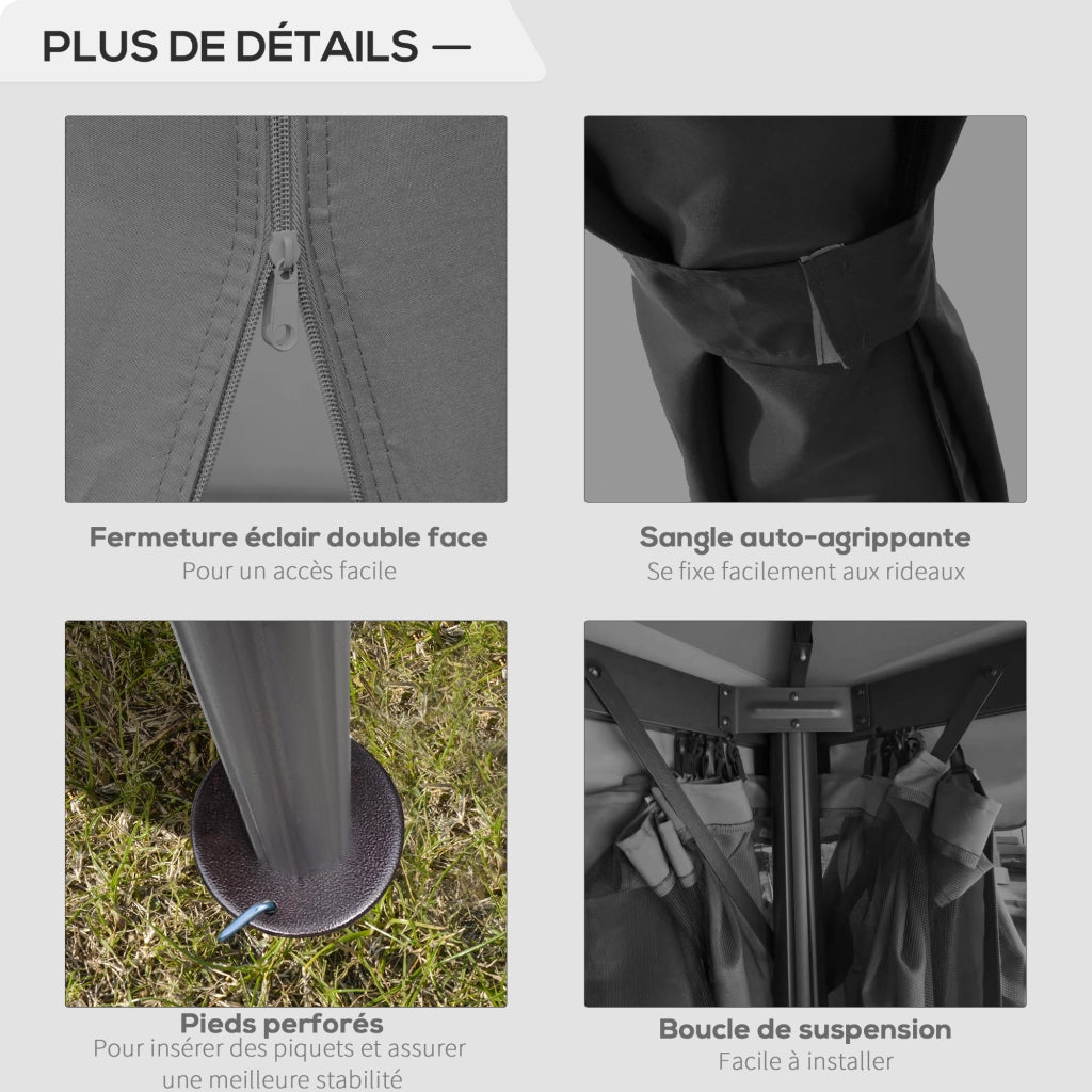 Tonnelle da giardino 3x3m ¨C zephmum ¨C grigio scuro, alluminio, con tende e zanzariera