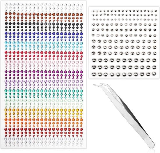 Set di Stickers Acrilici per il Trucco e il Ricamo - 900 Stucchi con Pinza, per Faccia, Capelli, Occhi, Unghie e Corpo - Stickers Autoadesivi con Diamanti e Gemme