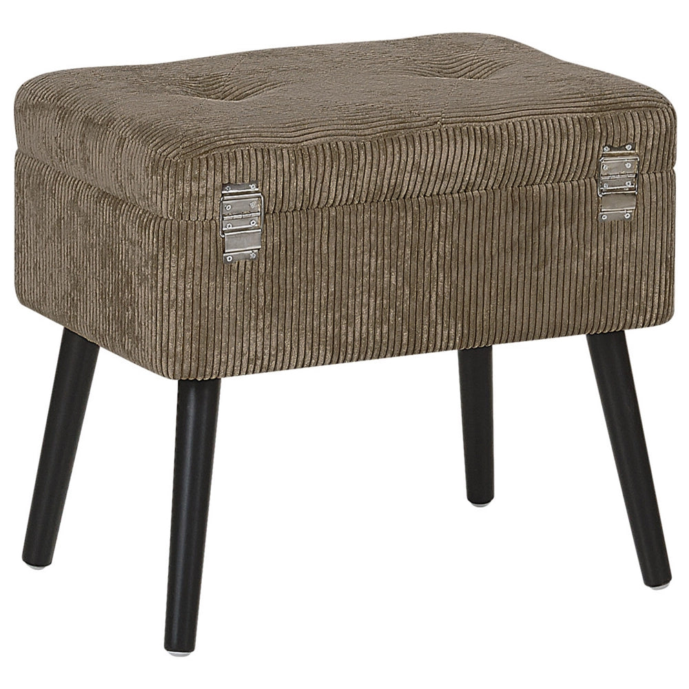 Comodino Sgabello Contenitore Marrone Chiaro gambe imbottite in velluto a coste Nero valigia design con bottoni