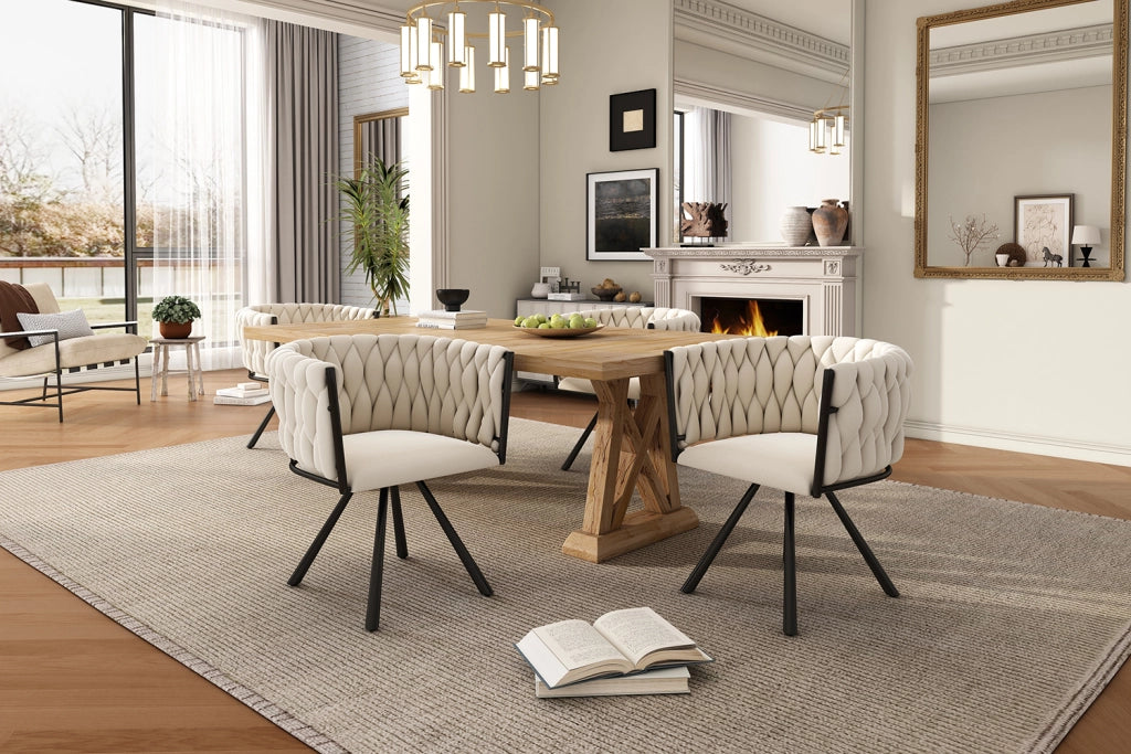 Sedia da pranzo set da 4 girevole a 360 gradi con schienale ergonomico e struttura in metallo velluto beige
