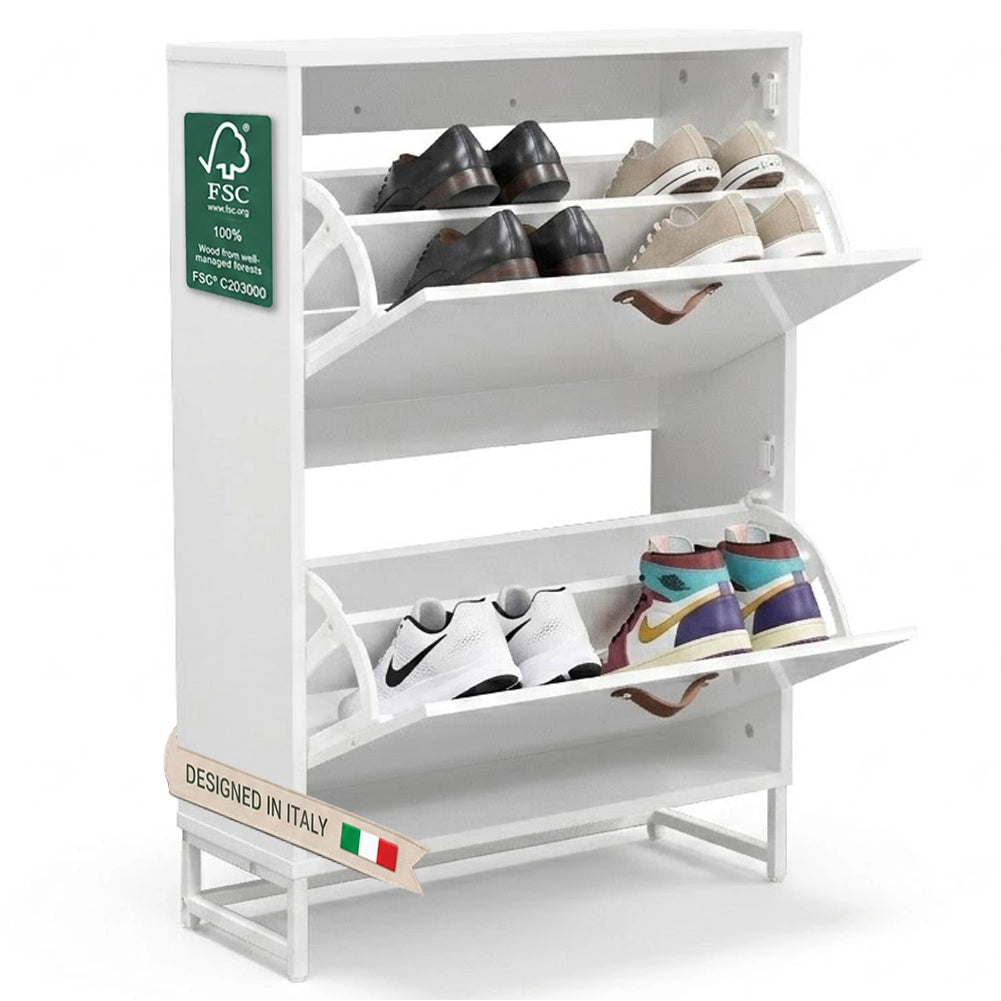 Scarpiera 2 Ante 63x24x90 cm Mobile per Scarpe Salvaspazio con Maniglie Bianco
