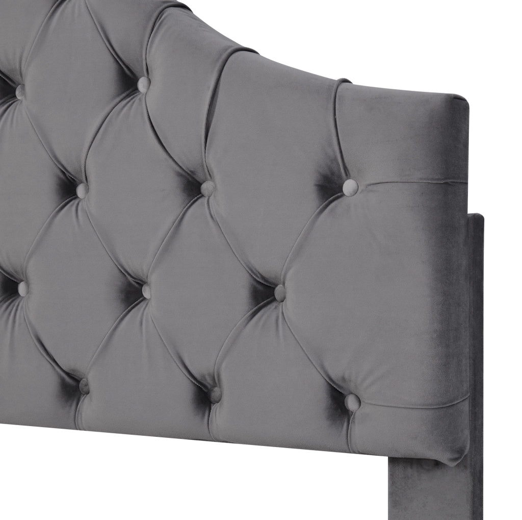 Letto imbottito in velluto grigio 90 x 200 cm con rete a doghe e testiera