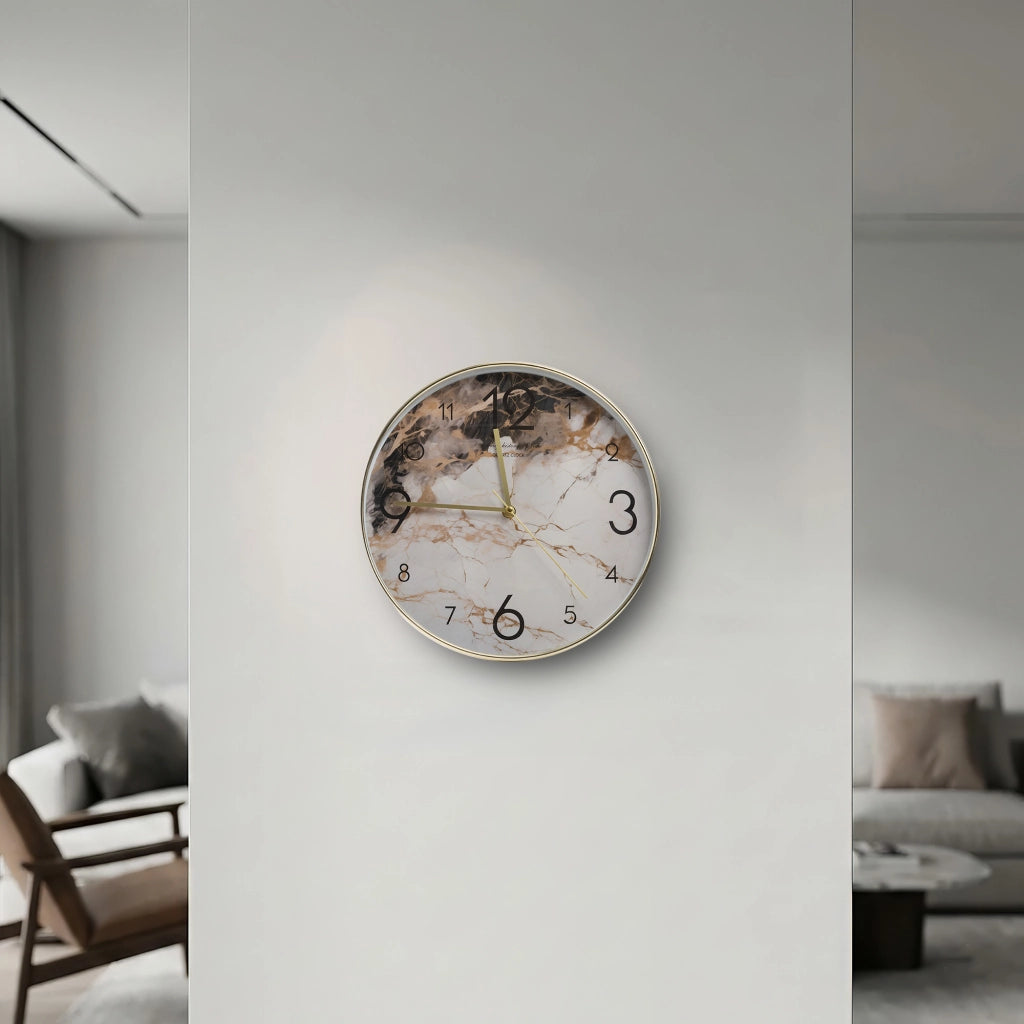 Orologio da Parete Mithas 30 cm Effetto Marmo con Cornice Argento o Oro Design Moderno Elegante per Soggiorno Cucina Ufficio Oro