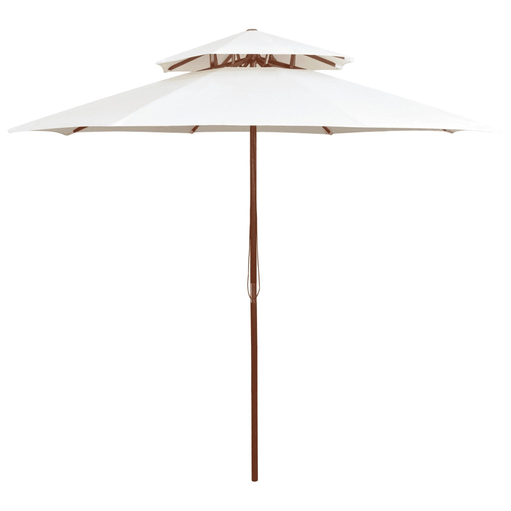 Ombrellone 2 Livelli 270x270 cm con Palo in Legno Bianco Crema cod mxl 57492