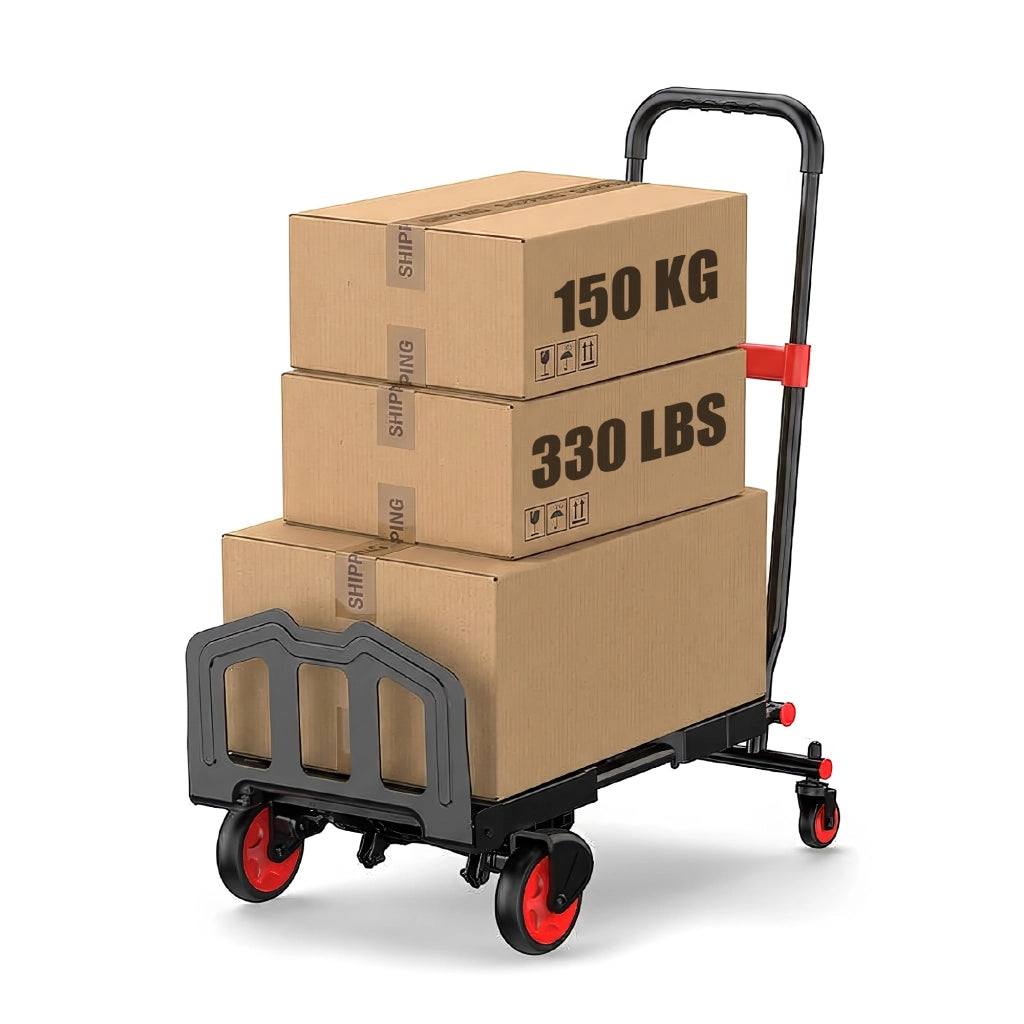 Carrello Pieghevole 2 in 1 Portata 150 kg, Carrello Portapacchi Trasformabile Verticale e a Pianale, Manico Regolabile, Ruote in Gomma