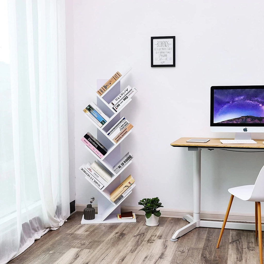 Libreria a Albero con 8 Ripiani in Legno Bianco