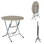 Tavolo richiudibile rotondo diam.80cm in ferro con piano effetto legno