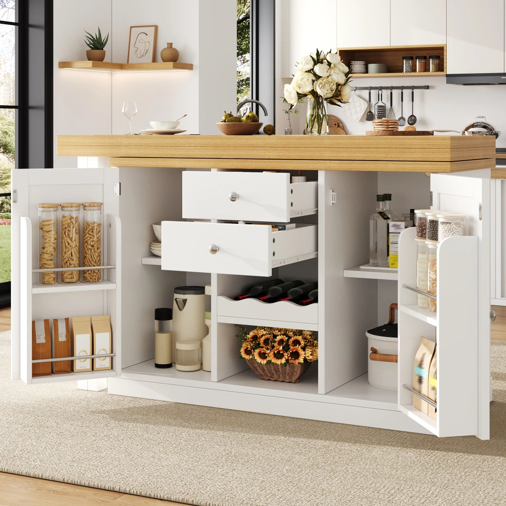 TAVOLO Isola cucina allungabile 120-197 cm 360° MDF Bianco