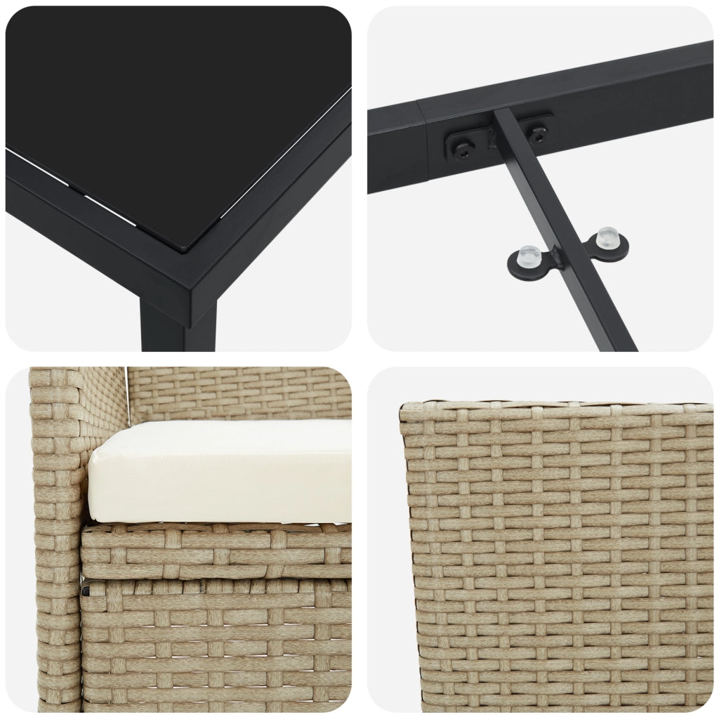 Set di Pranzo da Giardino 2 Pezzi Beige Polyrattan
