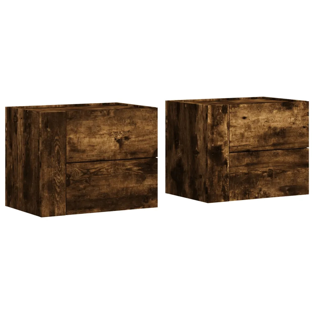 Comodini a Muro 2 pz-Set di 2 Tavolino da notte Rovere Fumo 45x30x35 cm 705306