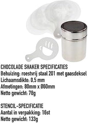 Shaker di Cioccolata con Set di 16 Stencil per Caffè per Amanti del Caffè Decorare Cappuccino Latte Cioccolata Calda Cacao Torta Disegno Decorazione Pennello Pulitore