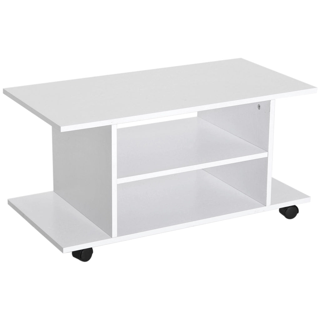 Mobile TV con ruote ¨C Xylo ¨C Legno bianco con ripiani, 80x40x40 cm
