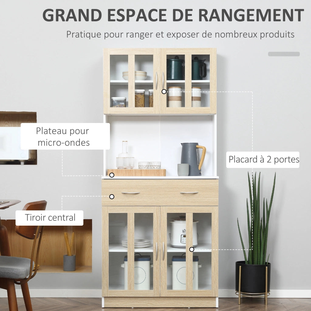 Credenza cucina con vetrina ¨C Xylo ¨C 4 ante in legno bianco e rovere chiaro con ripiani e cassetto