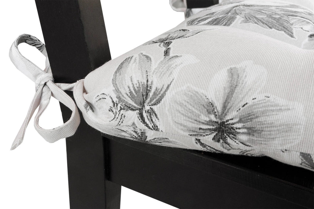 Set 4 Cuscini Sedia Shabby Chic Fiore Bianco Nero Morbidissimi Universali Coprisedie Cotone Lavabili
