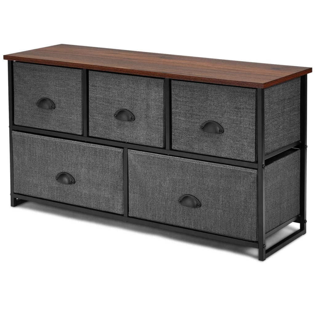 Cassettiera in tessuto a 5 cassetti 100 x 30 x 53,5 cm pratica ed elegante design moderno in ferro nero e grigio scuro 20_0020922