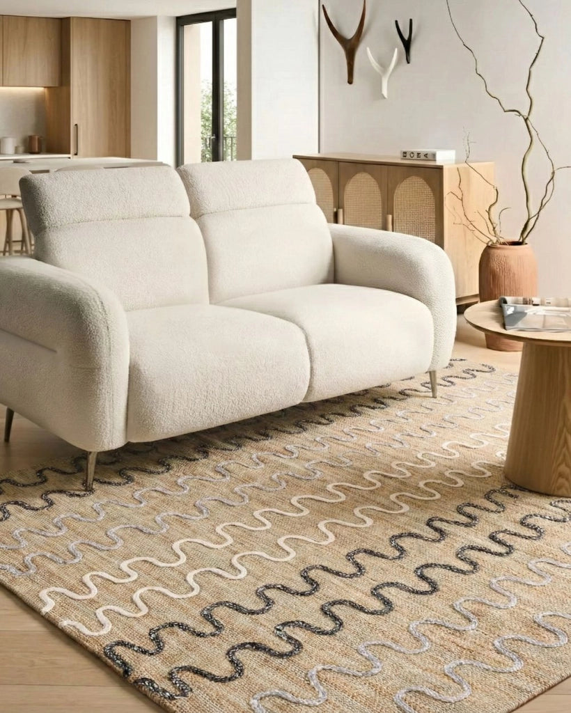 Tappeto Area Beige Juta Motivo geometrico 140 x 200 cm Rustico Boho