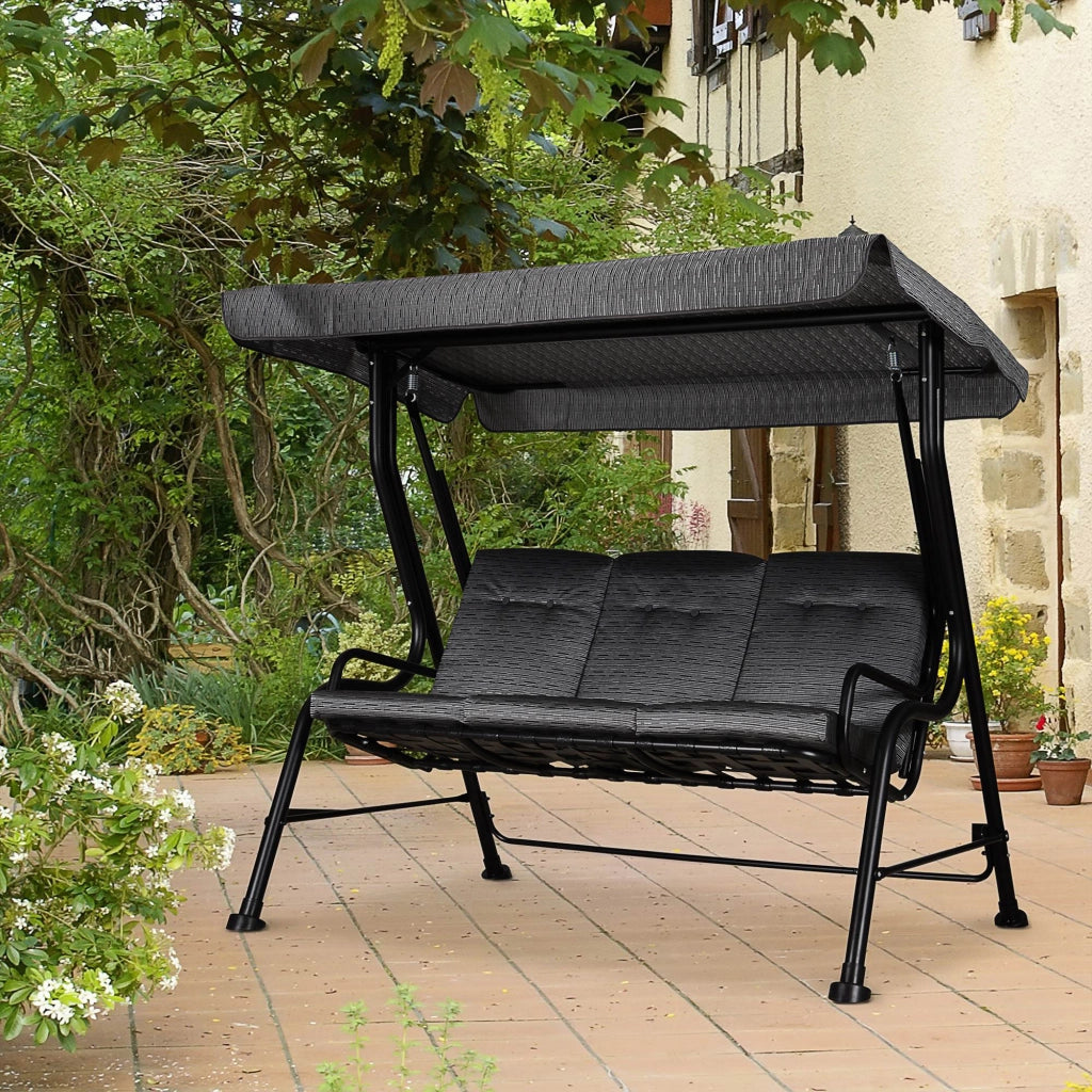 Amaca da Giardino 3 Posti con Cuscini ¨C Zephmum ¨C Grigio Nero Polyester Acciaio