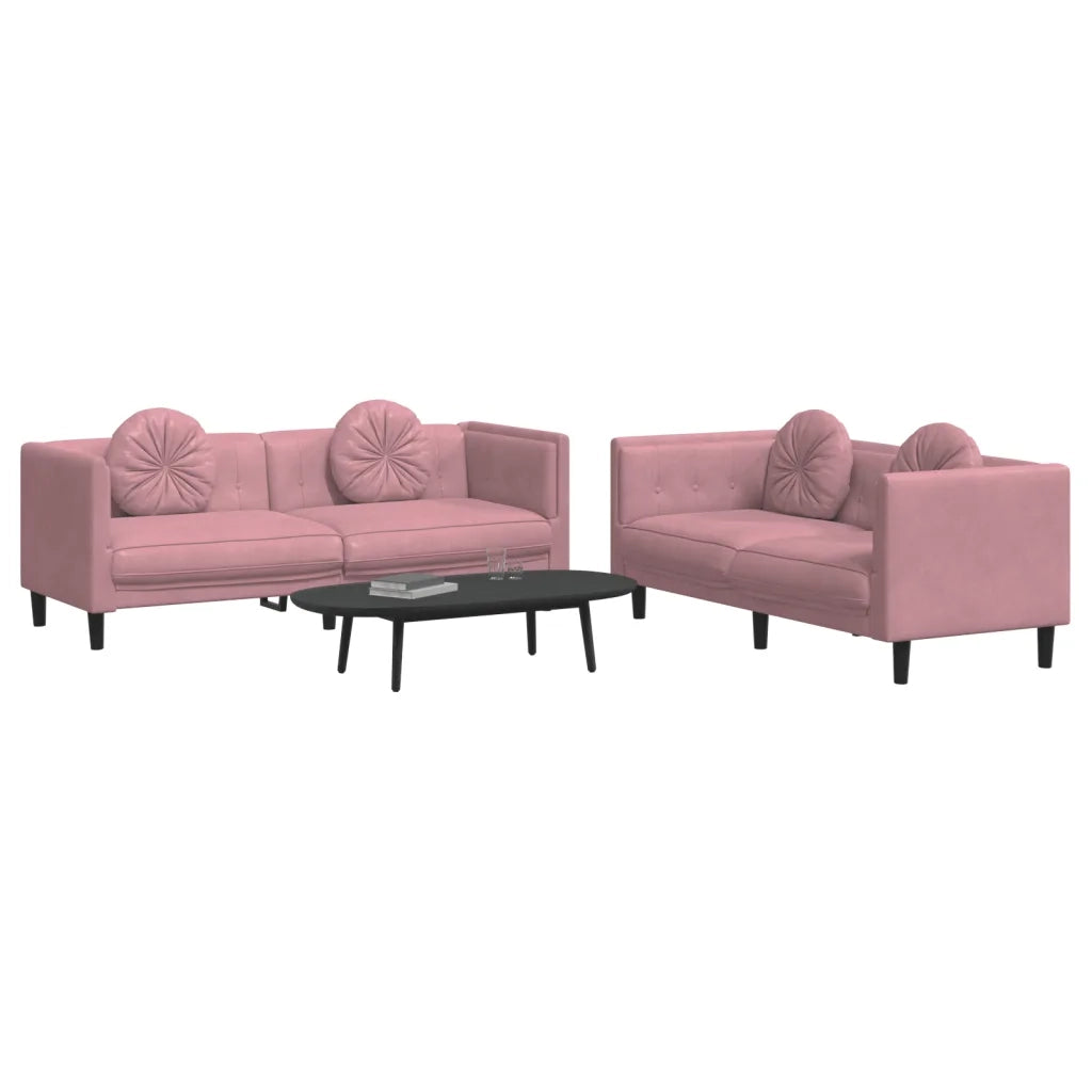 Set di Divani 2 pz con Cuscini Rosa in Velluto
