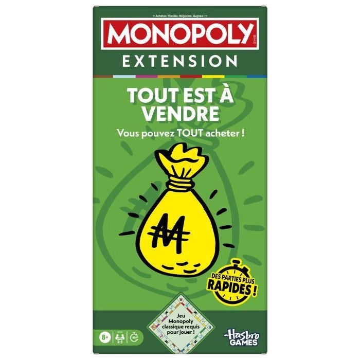 Espansione Monopoly Tutto è in vendita, rende il classico gioco Monopoly più divertente e veloce, giochi da tavolo, 2-6 giocatori, 40