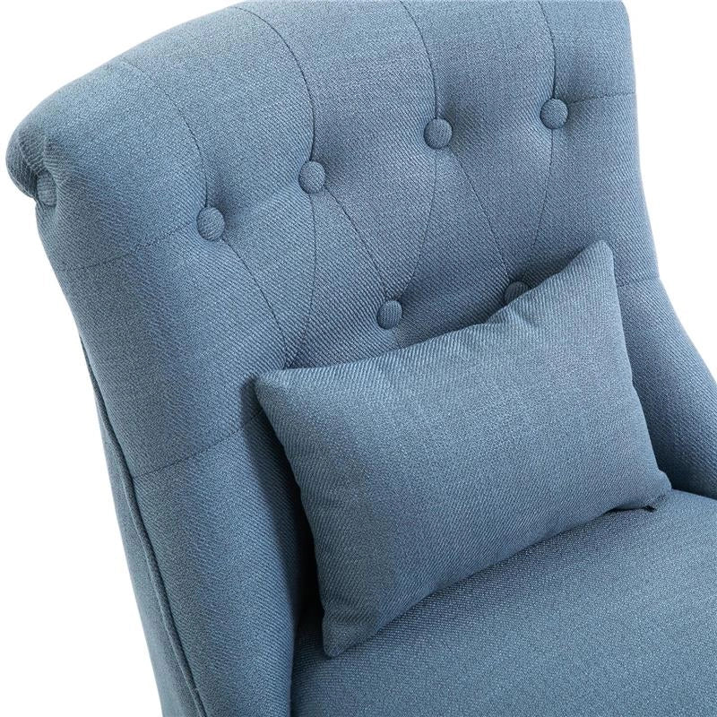 POLTRONA PER SALOTTO IMBOTTITA CON CUSCINO IN TESSUTO EFFETTO LINO E LEGNO 52.5X69X77 CM BLU
