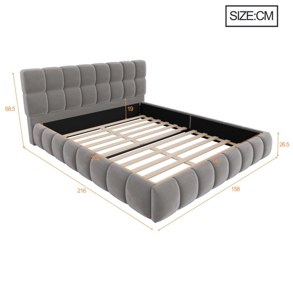 Letto imbottito classico 140x200 cm grigio con testiera e sponde imbottite