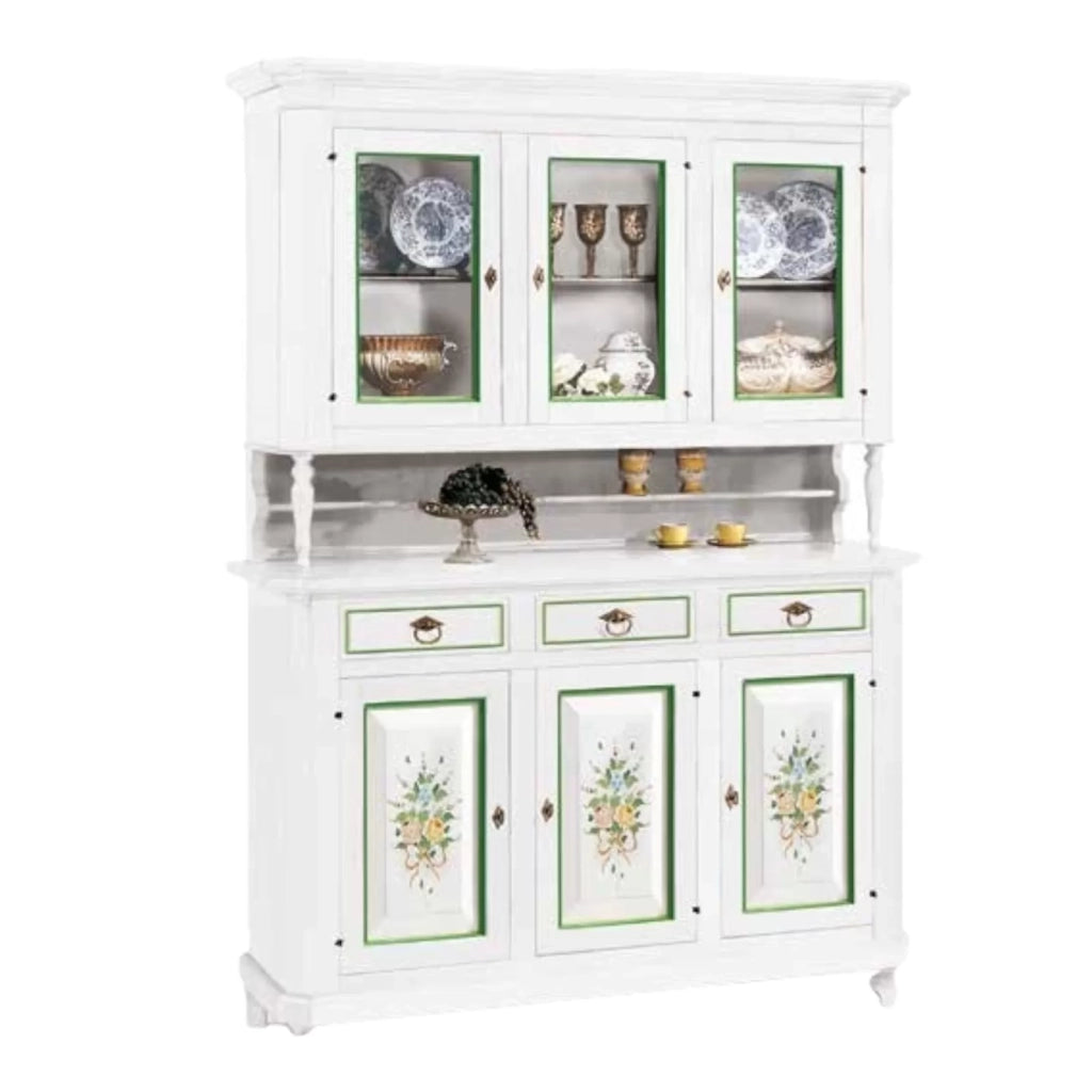 Cristalliera 3 ante napoletana arte povera bianco decori l.150 p.43 h.208 (492) - Mobili 2G