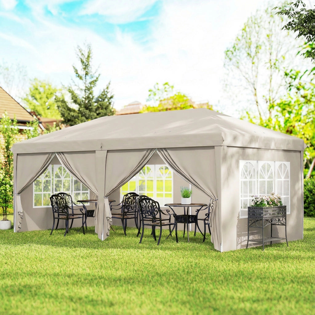 Tonnelle da giardino pieghevole 6x3m con paraventi UV ¨C zephmum ¨C beige